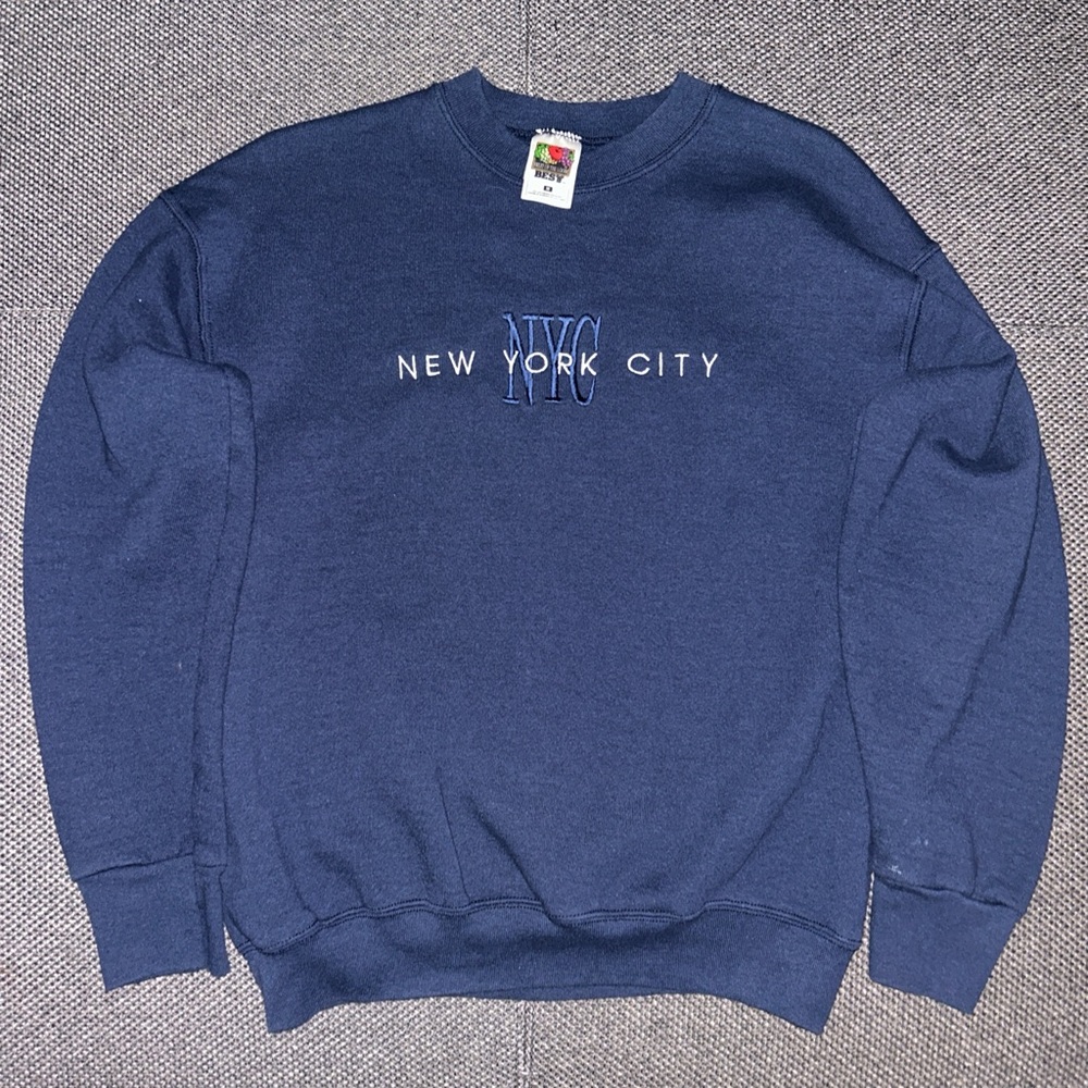 Vintage 90s Blue New York City NYC Crewneck Sweatshirt Medium - Picture 2 of 3
